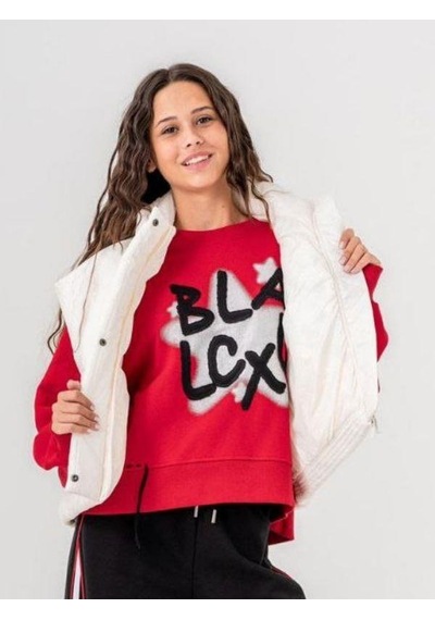 Kız Çocuk Black Yazılı Sweatshirt-14772 Kırmızı