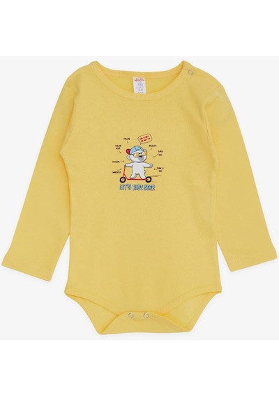 Breeze Erkek Bebek Çıtçıtlı Body Gözlüklü Ayıcık Baskılı 9 Ay-3 Yaş, Sarı Sarı