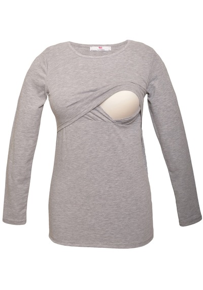 Luvmabelly 2701-2708 Pamuklu Uzun Kollu Lohusa Emzirme T-shirt-gri