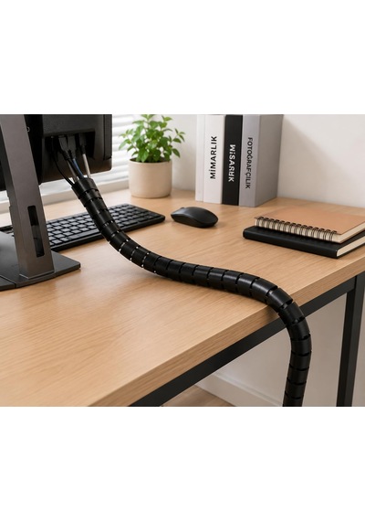 1,5 Metre 25 Mm Kablo Koruyucu Spiral Siyah, Kablo Düzenleyici Organizer, Kablo Toplayıcı Sarma Spirali, Esnek Kablo Kanalı Ve Kablo Gizleyici Koruma Kılıfı