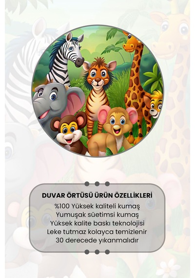 Tatlı Minik Hayvanlar Desenli Duvar Halısı Duvar Örtüsü Çocuk Odası Tapestry Süet Dokulu Kumaş