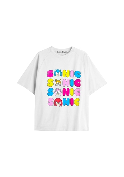 Kalic Studio Unisex Bay Sonic Desenli Beyaz Yazlık T-shirt Beyaz-192
