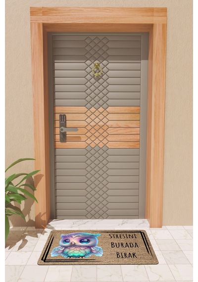 Rugmood Modern Dijtal Baskı Baykuş Stres Yasaktır Kapı Önü Paspası Çok Renkli