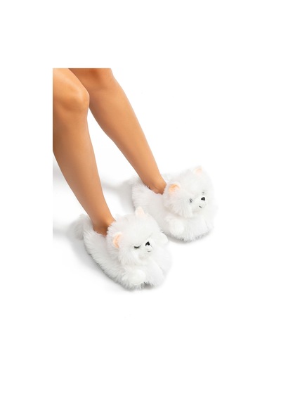 Twigy Kedi-3 Kadın Hayvanlı Panduf Beyaz 36/41 CC0617A Beyaz