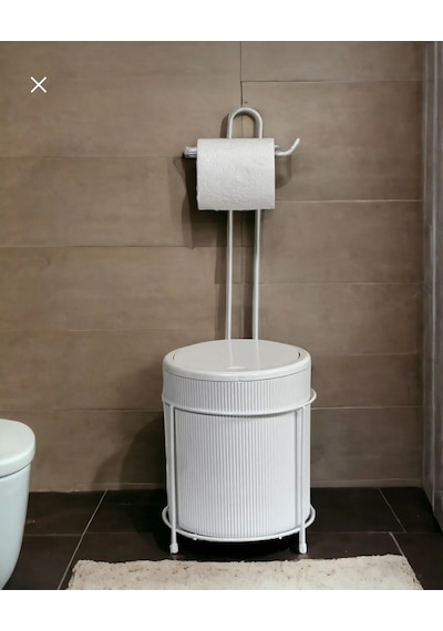 Kovalı Tuvalet Kağıtlığı, Çöp Kovalı Tuvalet Kağıdı, Banyo Çöp Kovası, Tuvalet Kağıtlığı Beyaz