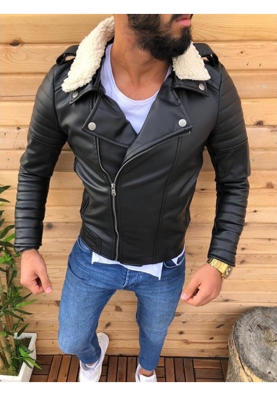 Oliggopol Günün Fırsatı Erkek Deri Mont Ceket Kuzey Model Siyah