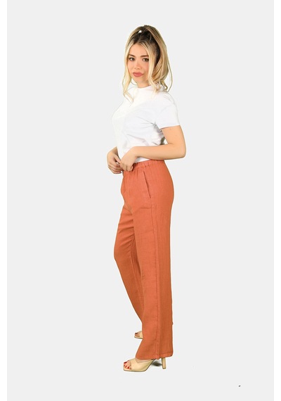Balins Beli Lastikli Keten Pantolon Kiremit