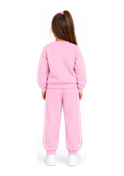 Rony Pony Kids 3 İplik Şardonlu Lavanta Detaylı Beyaz Biyeli Pembe Kız Çocuk Eşofman Takımı