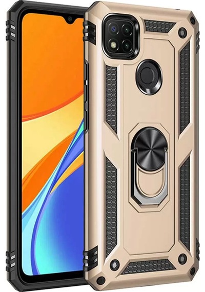 Newface Xiaomi Redmi 9c Kılıf Sofya Yüzüklü Silikon Kapak - Gold Altın