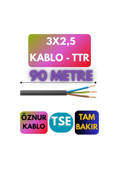 Öznur 3x2,5 Ttr Kablo Metre Seçenekli Siyah - 90 Metre