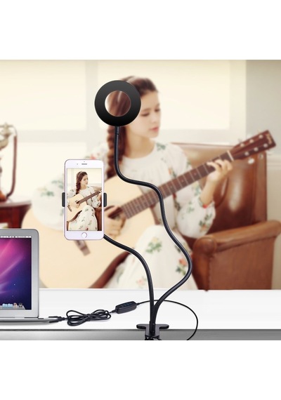 360 Dönerli Esnek Kademeli Telefon Tutucu Masa Lambası Led Işıklı Ring Ligh