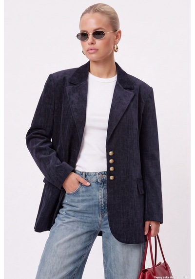 Ritnice Kadın Jonas Astarlı Cepli İndigo Lux Oversize Blazer Ceket Lacivert