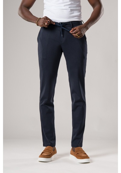 Ecer Slimfit Beli Lastikli Ve İplikli Dokulu Likralı Yazlık Jogger Pantolon Lacivert
