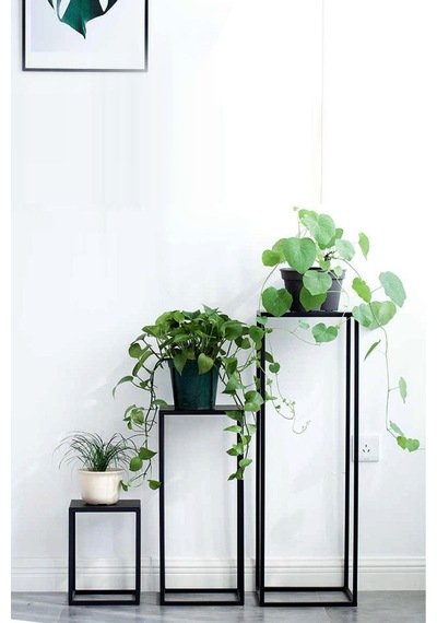 3'lü Set Metal Ayaklı Dekoratif Saksılık Standı Mat Siyah