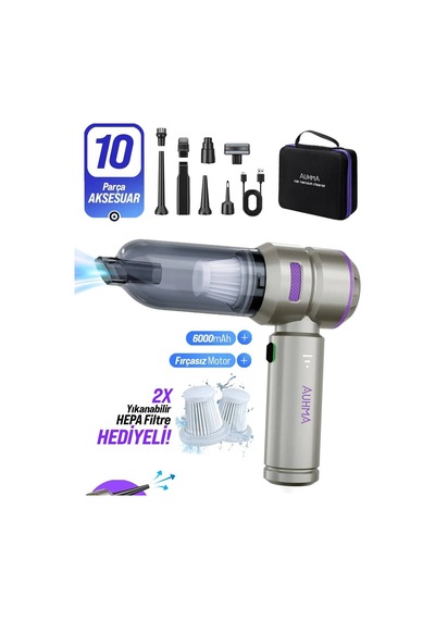 Ahv-02 Kablosuz Araç Içi Süpürge Mor 18000pa Güçlü Vakum