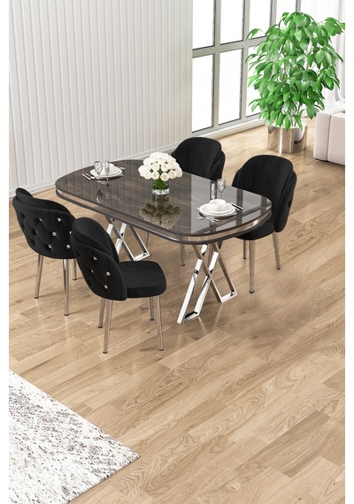 Canisa Zae Serisi 90x168 Lak Panel Antrasit Ironi Krom Ayak Masa Takımı 4 Siyah Sandalye Antrasit İroni Masa Sandalye Siyah Ayaklar Krom Canisa Zae Serisi 90x168 Lak Panel Antrasit Ironi Krom Ayak Masa Takımı 4 Siyah Sandalye Antrasit İroni Masa Sandalye Siyah Ayaklar Krom