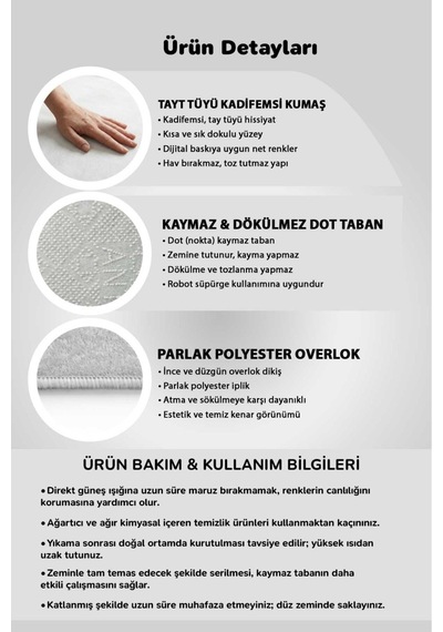 Yıkanabilir Kaymaz Taban Dijital Baskılı Halı Ve Yolluk Leke Tutmaz Salon & Mutfak Halısı - 0509 Vizon