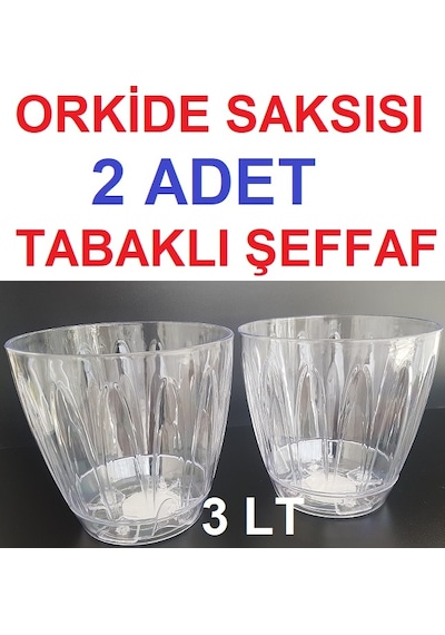 Orkide Saksısı 3 Lt 2 Adet Tabaklı Orkide Saksısı Şeffaf Saksı