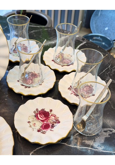 18 Parça Modern Fold Rose Pasta Çay Saati Seti-5558 Beyaz