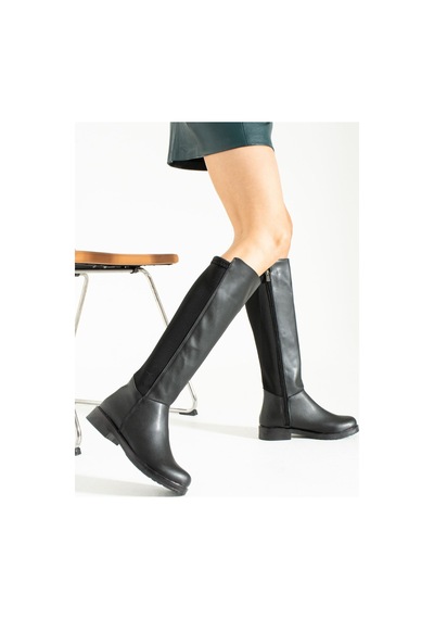 Duxal Shoes Kadın Günlük Çizme Lastikli Streç Dizaltı Siyah