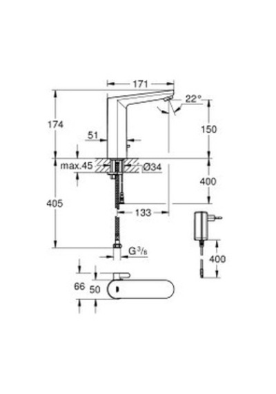 Grohe Eurosmart Cosmopolitan E Fotoselli Lavabo Bataryası - 1/2" - L-boyut - Çift Su Girişli - Ayarlanabilir Sıcaklık Sı Krom Kaplama Grohe Eurosmart Cosmopolitan E Fotoselli Lavabo Bataryası - 1/2" - L-boyut - Çift Su Girişli - Ayarlanabilir Sıcaklık Sı Krom Kaplama