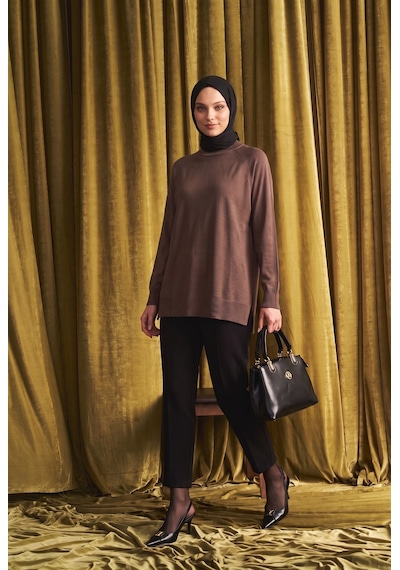 Armine Trend Bisiklet Yaka Uzun Kollu Sade Rahat Kesim Tunik Mocha 26ktd419