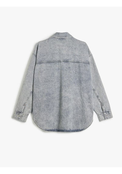 Koton Oversize Düğmeli Cep Detaylı Yıkamalı Denim Shacket Gri 5sal60007md Gri