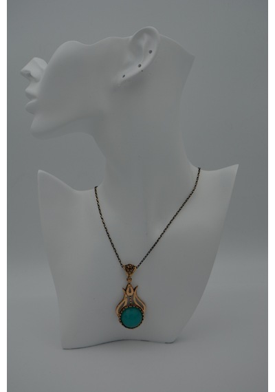 Stoneage Kadın Kolye Bronz Turkuaz Kristal Taşlı Lale  Fi Kırmızı - Siyah