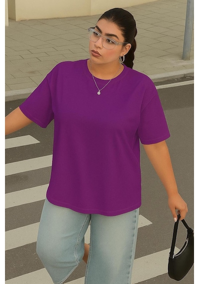 Büyük Beden Unisex Tişört Mor