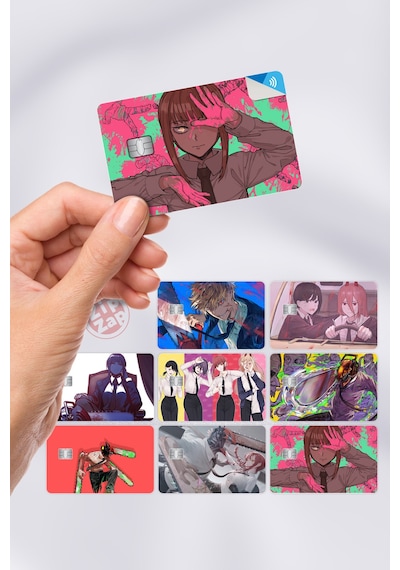 Chainsaw Man Kart Kaplama Anime Sticker 8 Adet Çok Renkli