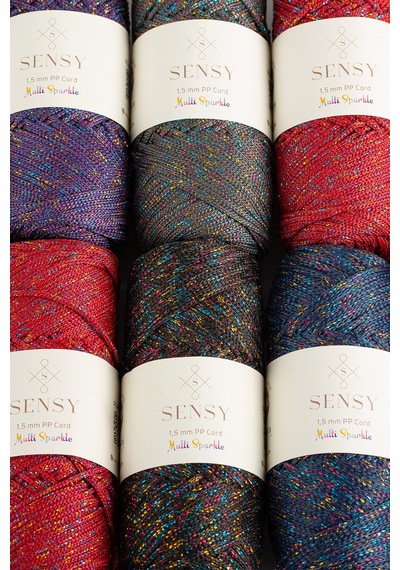 Multi Sparkle Simli Çok Renkli İp 100 Gr Polyester Makrome İpi Mor 1,5 Mm - 150 M