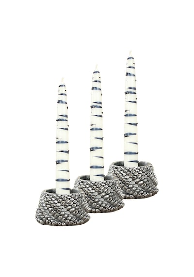 Mumluk Şamdan 3 Adet Tealight Ve İnce Mum Uyumlu Ejderha Yumurtası Model - Gümüş Eskitme