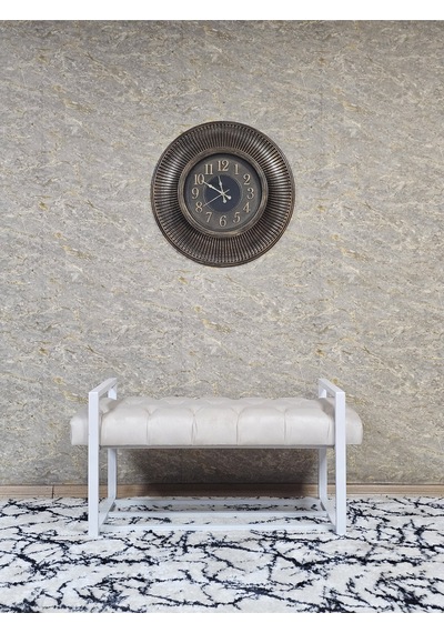 Zafir Beyaz Boyalı Metal 80 Cm Puf Bench - Antre Puf - Hol Bench - Puf - Oturak - Bench Bej