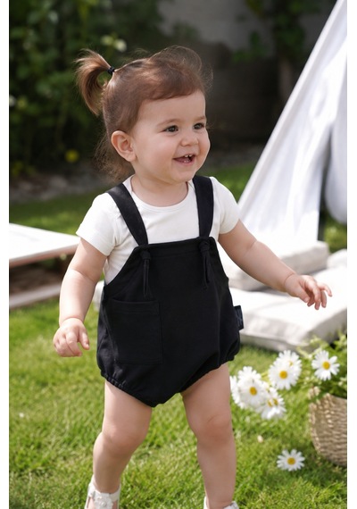 Babyhola Unisex Ayarlanabilir Askılı Salopet Tişört Takım 50871 Siyah
