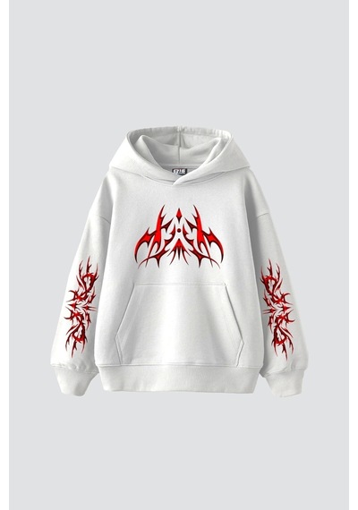 Startmore Holographic Red Baskılı Oversize Unisex Premium Beyaz Beyaz