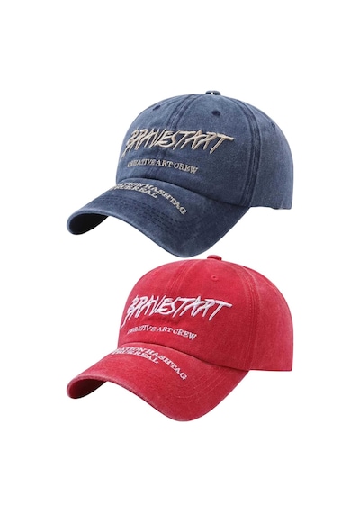 Tezzgelsin Unisex Eskitme Bravestart Nakışlı Ayarlanabilir Beyzbol Kep Şapka 2'li Set Lacivert - Kırmızı