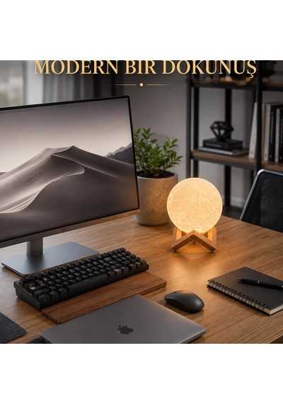 Gerçekçi Ay Dokulu Dekoratif Gece Lambası Usb Şarjlı Ay Işığı Renkli