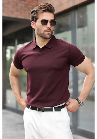 Madmext Mürdüm Regular Fit Polo Yaka Triko Erkek Tişört E7502