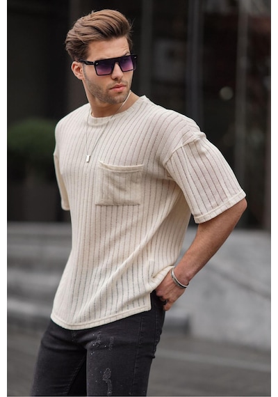 Madmext Ekru Oversize Erkek Tişört 6180-ekru Ekru