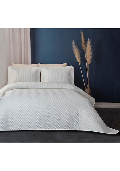 Evlen Home Ross %100 Pamuk Tek Kişilik Yatak Örtüsü Pike Takımı Kapitone Çizgili Günlük Yıkanabilir Beyaz