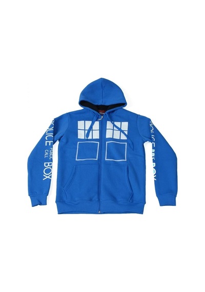 Doctor Who The Police Box Fermuarlı Kapüşonlu Sweatshirt Mavi Çok Renkli