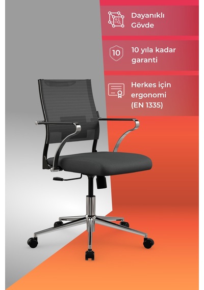 Ergolife Sit Air 24/7 M4-281k - Fileli, Krom, Tekerlekli, Toplantı, Ofis, Bekleme Sandalyesi - 697.5d.1.2a2 Siyah Ergolife Sit Air 24/7 M4-281k - Fileli, Krom, Tekerlekli, Toplantı, Ofis, Bekleme Sandalyesi - 697.5d.1.2a2 Siyah
