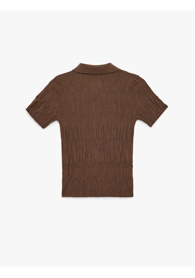 Koton Slim Fit Polo Yaka Kısa Kollu Düğmeli Kazak Kahverengi 6sak90021ht Kahve