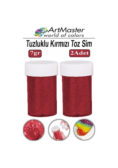 Toz Sim Kırmızı 2 Adet 7 Gr Tuzluklu Etkinlik Ders Okul Slime Dekorasyon Renkli Toz Sim Dekor Süsleme