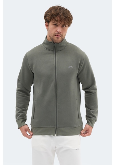 Slazenger Mendoza I Erkek Fermuarlı Dik Yaka Cepli Haki Sweatshırt Haki