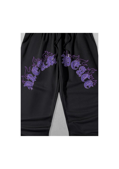 Tarzsokak Guys Letter Fire Graphic Drawstring Eşofman Altı Siyah