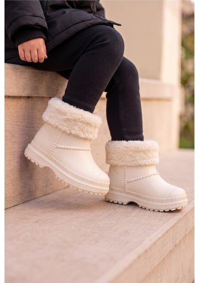 Çocuk Unisex İçi Kürklü Yağmur Çizmesi Beyaz