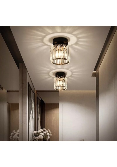 Modern Luxury Plafonyer Tavan Kristal Taşlı Avize Hol Antre Avize Siyah Siyah