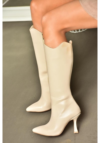 Fox Shoes R820020109 Ten İnce Topuklu Kadın Çizme Ten
