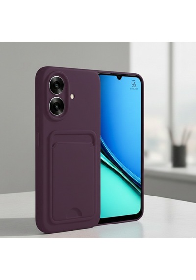 Realme Note 60 Uyumlu Arka Kamera Korumalı Kart Koyulabilen Silikon Kartlıklı Kılıf Kapak Derin Mor
